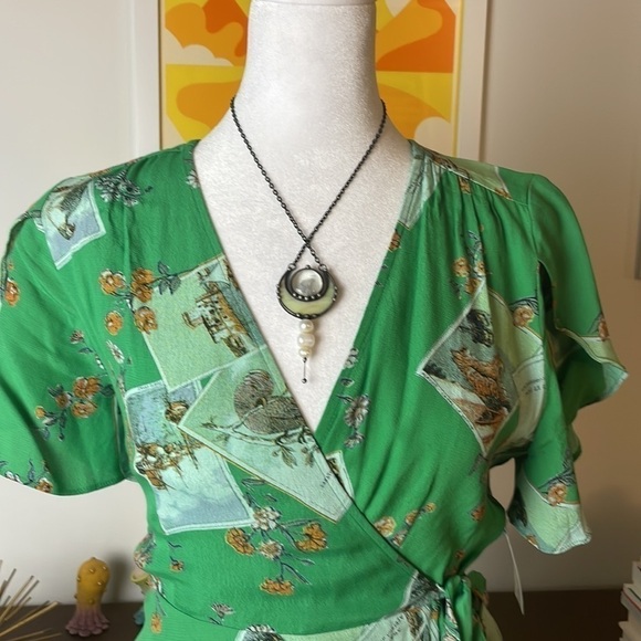 ANTHROPOLOGIE | Meadow Rue GREEN Bon Voyage Wrap Waist Tie Blouse Size 4 - Picture 4 of 7